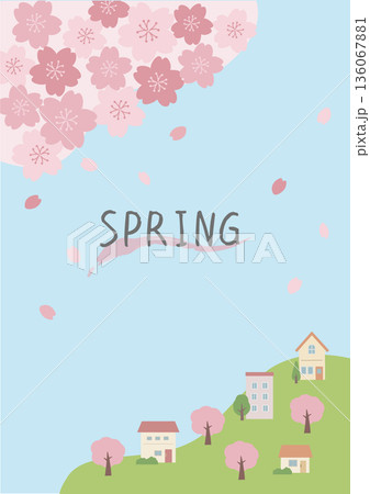 春の背景イラスト　桜の背景　春素材　バナー　縦 136067881