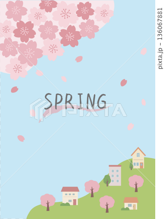 春季背景插圖，櫻花背景，春季素材，橫幅，直式 136067881