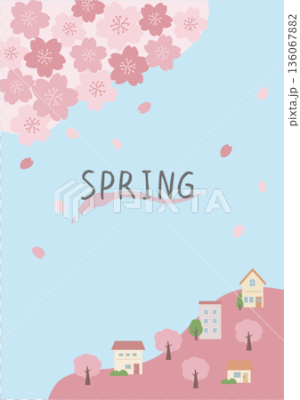 春季背景插圖，櫻花背景，春季素材，橫幅，直式 136067882