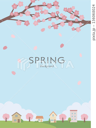 春の背景イラスト　桜の背景　春素材　バナー　縦 136068024