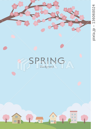 春の背景イラスト　桜の背景　春素材　バナー　縦 136068024