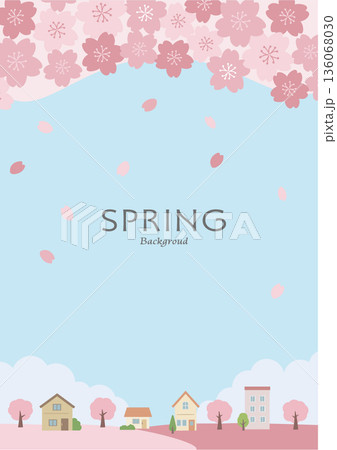 春の背景イラスト　桜の背景　春素材　バナー　縦 136068030