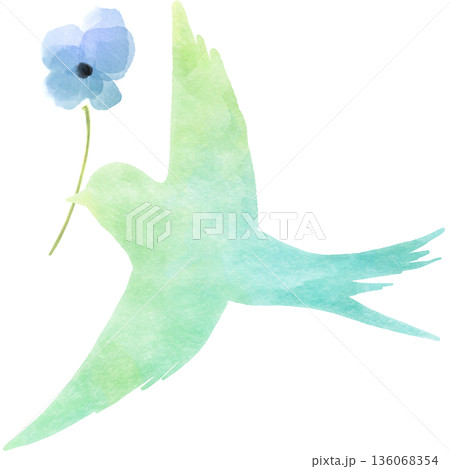幸せの青い鳥と青い花 水彩タッチで描く癒しと希望のイラスト｜鳥,青い