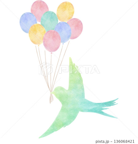 幸せの青い鳥と風船 水彩タッチで描く自由と希望のイラスト|鳥,青い鳥,風船,水彩 幸せの青い鳥と風船 水彩タッチで描く自由と希望のイラスト|鳥,青い鳥,風船,水彩 136068421