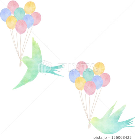 幸せの青い鳥と風船 水彩タッチで描く自由と希望のイラスト｜鳥,青い鳥,風船,水彩 136068423