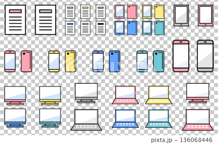 一套可用於雲端管理和企業數位轉型說明材料的數位設備和文件圖標 136068446