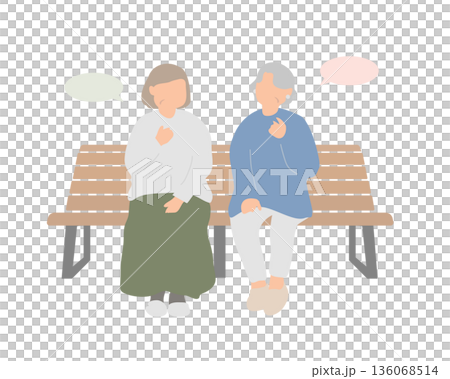 A peaceful moment of conversation between senior women on a bench A peaceful moment of conversation between senior women on a bench 136068514