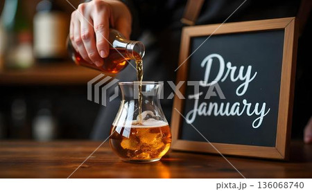 An empty wine glass and overturned beer mug symbolize Dry January, promoting a sober lifestyle and mindful drinking choices An empty wine glass and overturned beer mug symbolize Dry January, promoting a sober lifestyle and mindful drinking choices 136068740