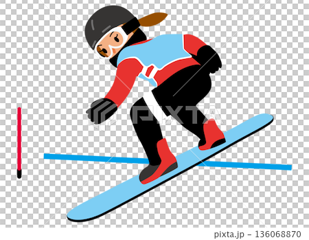 ウインタースポーツの試合に挑む女子のイラスト・スノーボードクロス01 ウインタースポーツの試合に挑む女子のイラスト・スノーボードクロス01 136068870