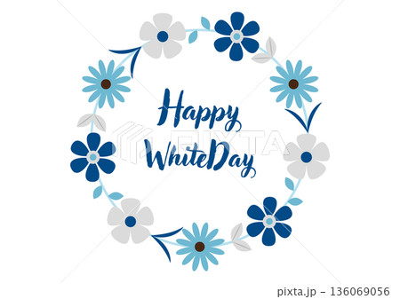 青い花のリース ホワイトデーのイメージイラスト（白背景） 136069056
