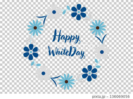 青い花のリース ホワイトデーのイメージイラスト（白背景） 136069056