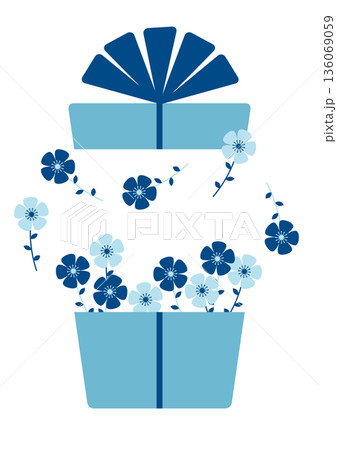 ギフトボックスから現れる青い花のイメージイラスト 136069059