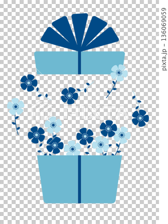 ギフトボックスから現れる青い花のイメージイラスト 136069059