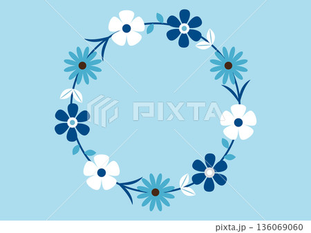 青い花のリース フラットイラスト 136069060