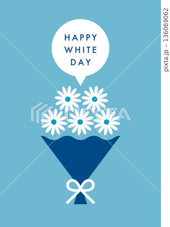 ガーベラの花束と吹き出しのホワイトデーイラスト(Happy White Day) ガーベラの花束と吹き出しのホワイトデーイラスト(Happy White Day) 136069062
