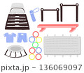 器械体操教室の道具・用具のイラストセット（跳び箱・鉄棒・マット・平均台） 136069097