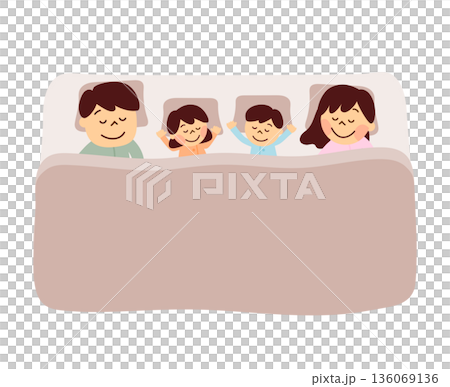 布団で寝ている家族 136069136