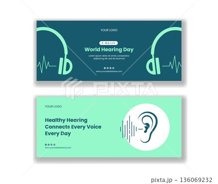 Horizontal Banner Illustration for World Hearing Day in Flat Cartoon Hand Drawn Style 136069232