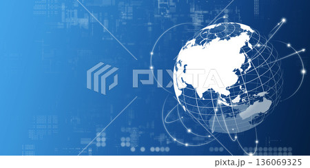 グローバルネットワークとデジタルテクノロジーのイメージ背景　バナー・広告向け横長ビジュアル 136069325