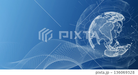 グローバルネットワークとデジタルテクノロジーのイメージ背景　バナー・広告向け横長ビジュアル 136069328