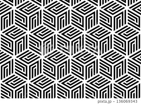 Abstract geometric pattern. A seamless vector background. White and black ornament. Graphic modern pattern. Simple lattice graphic design. Abstract geometric pattern. A seamless vector background. White and black ornament. Graphic modern pattern. Simple lattice graphic design. 136069343