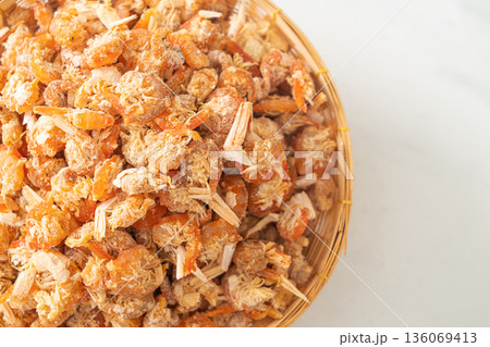 dried shrimps or dried salted prawn 136069413