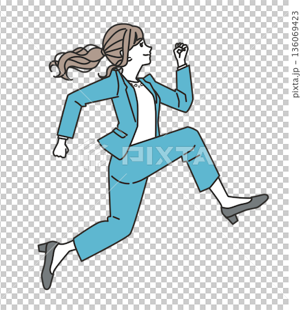 Illustration of a business casual woman jumping forward 136069423