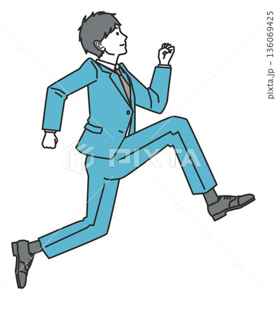 モチベーション高くジャンプするスーツ姿の男性 136069425