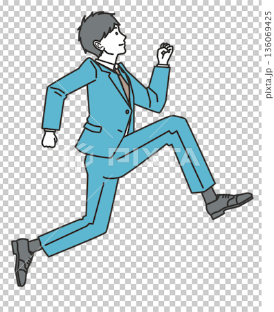 モチベーション高くジャンプするスーツ姿の男性 136069425