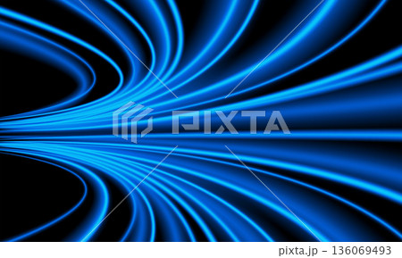 Abstract blue light fast speed curve motion on black technology luxury background vector 136069493