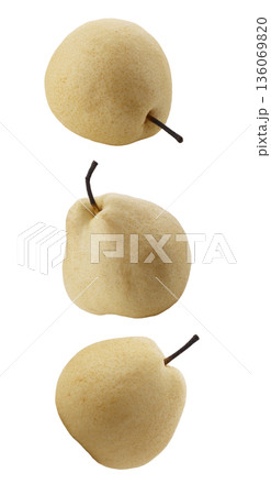 Crisp and Juicy Chinese Pear with Pale Yellow Skin isolated on a white background Crisp and Juicy Chinese Pear with Pale Yellow Skin isolated on a white background 136069820