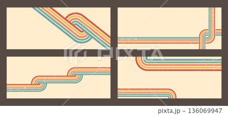 Stripe rainbow groovy. Set of Retro grunge art backgrounds with bold waves and parallel lines. Dynamic prints or graphic design. Vintage vector illustration 136069947