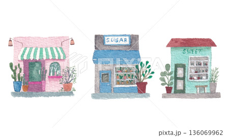 Store cute retail shop watercolor clipart 136069962