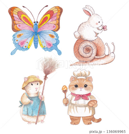 Illustration Watercolor Style Forest Animal Illustration Watercolor Style Forest Animal 136069965