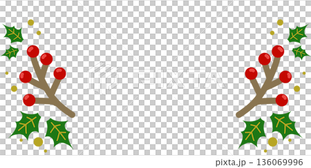冬青葉和紅色漿果構成框架 136069996