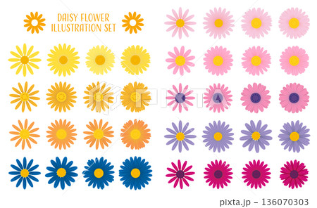 デイジーの花のベクターイラストレーションセット。 デイジーの花のベクターイラストレーションセット。 136070303