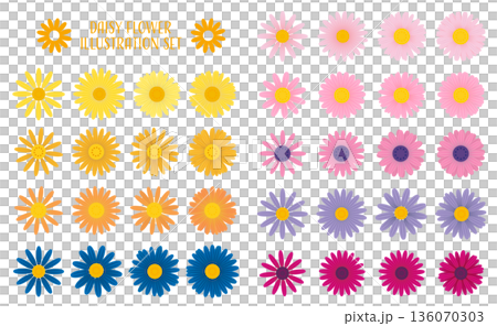 デイジーの花のベクターイラストレーションセット。 デイジーの花のベクターイラストレーションセット。 136070303