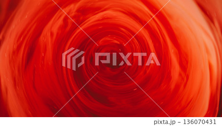 Paint vortex. Orange swirl vapor. Defocused bright red color glitter acrylic fume smoke round texture twirl on abstract light background. Paint vortex. Orange swirl vapor. Defocused bright red color glitter acrylic fume smoke round texture twirl on abstract light background. 136070431