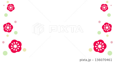 鮮やかなピンク色の花とドットのフレーム 136070461