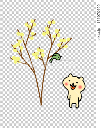 梅花、繡線菊和鶯的插圖 136070490