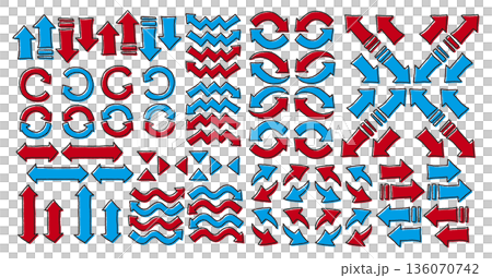 Hand-drawn arrow set - red and blue vector collection 136070742
