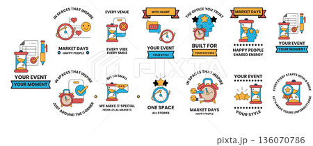 The image is a collection of different clock designs 136070786