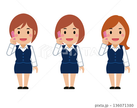 スマホで電話するネイビー事務服の若い女性 スマホで電話するネイビー事務服の若い女性 136071380