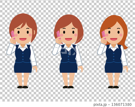 スマホで電話するネイビー事務服の若い女性 スマホで電話するネイビー事務服の若い女性 136071380