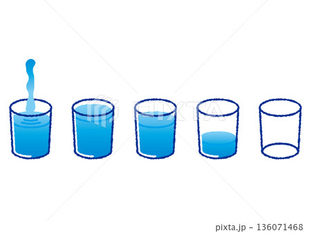 コップに注がれた水のグラデーションイラストセット コップに注がれた水のグラデーションイラストセット 136071468