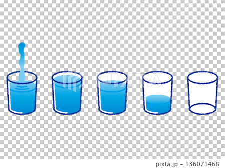 コップに注がれた水のグラデーションイラストセット コップに注がれた水のグラデーションイラストセット 136071468