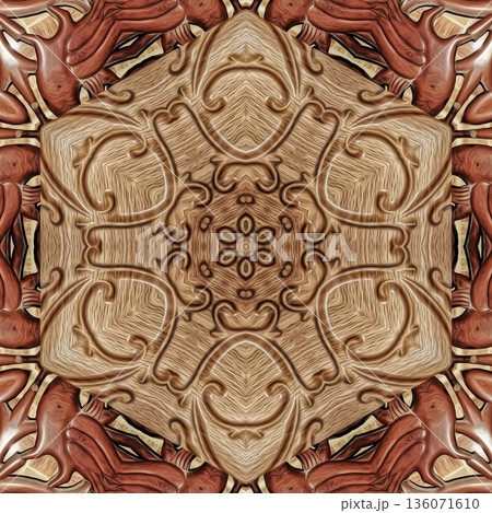 Design features an elegant wooden carved pattern inspired by traditional craftsmanship. Intricate relief and natural wood textures add warmth and depth, ideal for tiles, flooring, wall covering Design features an elegant wooden carved pattern inspired by traditional craftsmanship. Intricate relief and natural wood textures add warmth and depth, ideal for tiles, flooring, wall covering 136071610