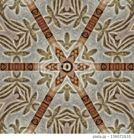 Design features an elegant wooden carved pattern inspired by traditional craftsmanship. Intricate relief and natural wood textures add warmth and depth, ideal for tiles, flooring, wall covering Design features an elegant wooden carved pattern inspired by traditional craftsmanship. Intricate relief and natural wood textures add warmth and depth, ideal for tiles, flooring, wall covering 136071618
