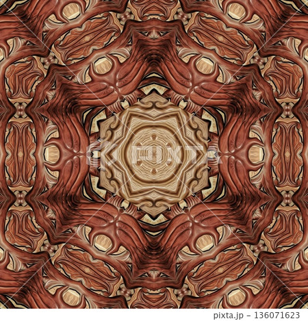 Design features an elegant wooden carved pattern inspired by traditional craftsmanship. Intricate relief and natural wood textures add warmth and depth, ideal for tiles, flooring, wall covering 136071623