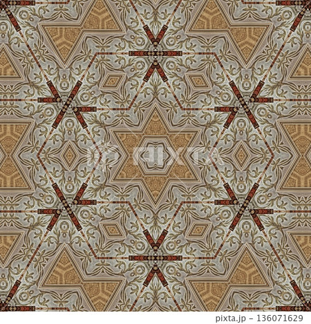 Design features an elegant wooden carved pattern inspired by traditional craftsmanship. Intricate relief and natural wood textures add warmth and depth, ideal for tiles, flooring, wall covering Design features an elegant wooden carved pattern inspired by traditional craftsmanship. Intricate relief and natural wood textures add warmth and depth, ideal for tiles, flooring, wall covering 136071629